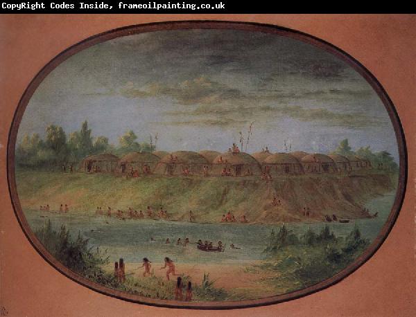 George Catlin Minnetarree Village Seen Miles above the Mandans on the Bank of the Knife River